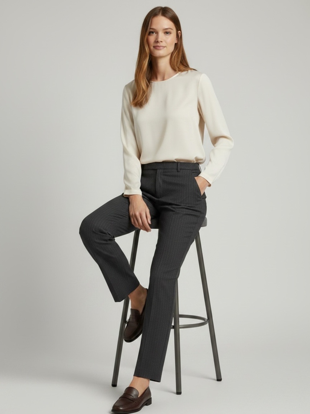 Old Navy Women's Grey with Blue Pinstripe Tailored Trousers, Size 10, GUC - Picture 2 of 9